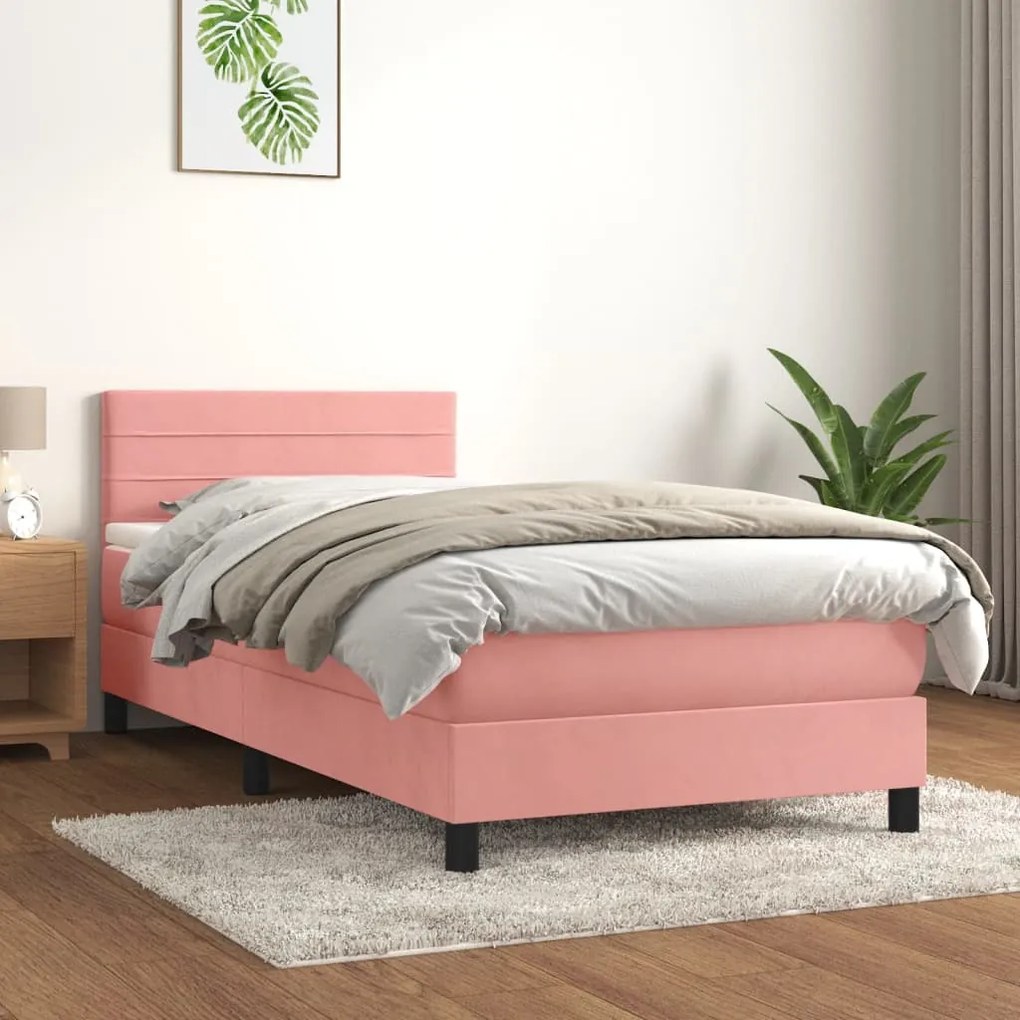 3141334 vidaXL Cama com molas/colchão 80x200 cm veludo rosa