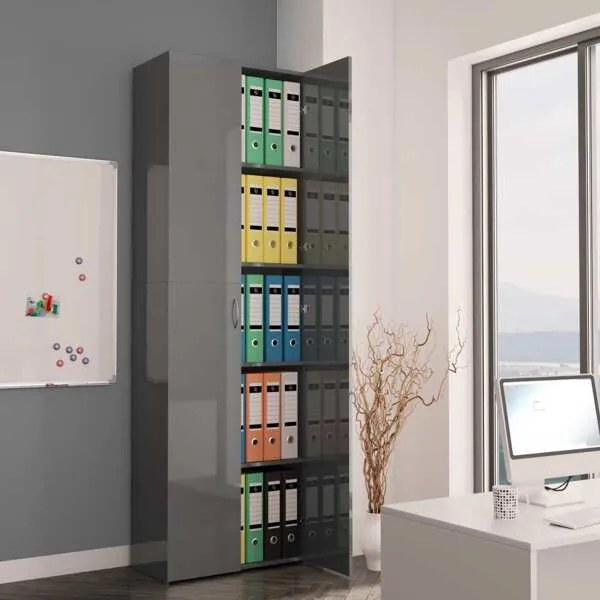 Armário Escritório 60x32x190cm Contraplacado Cinzento Brilhante