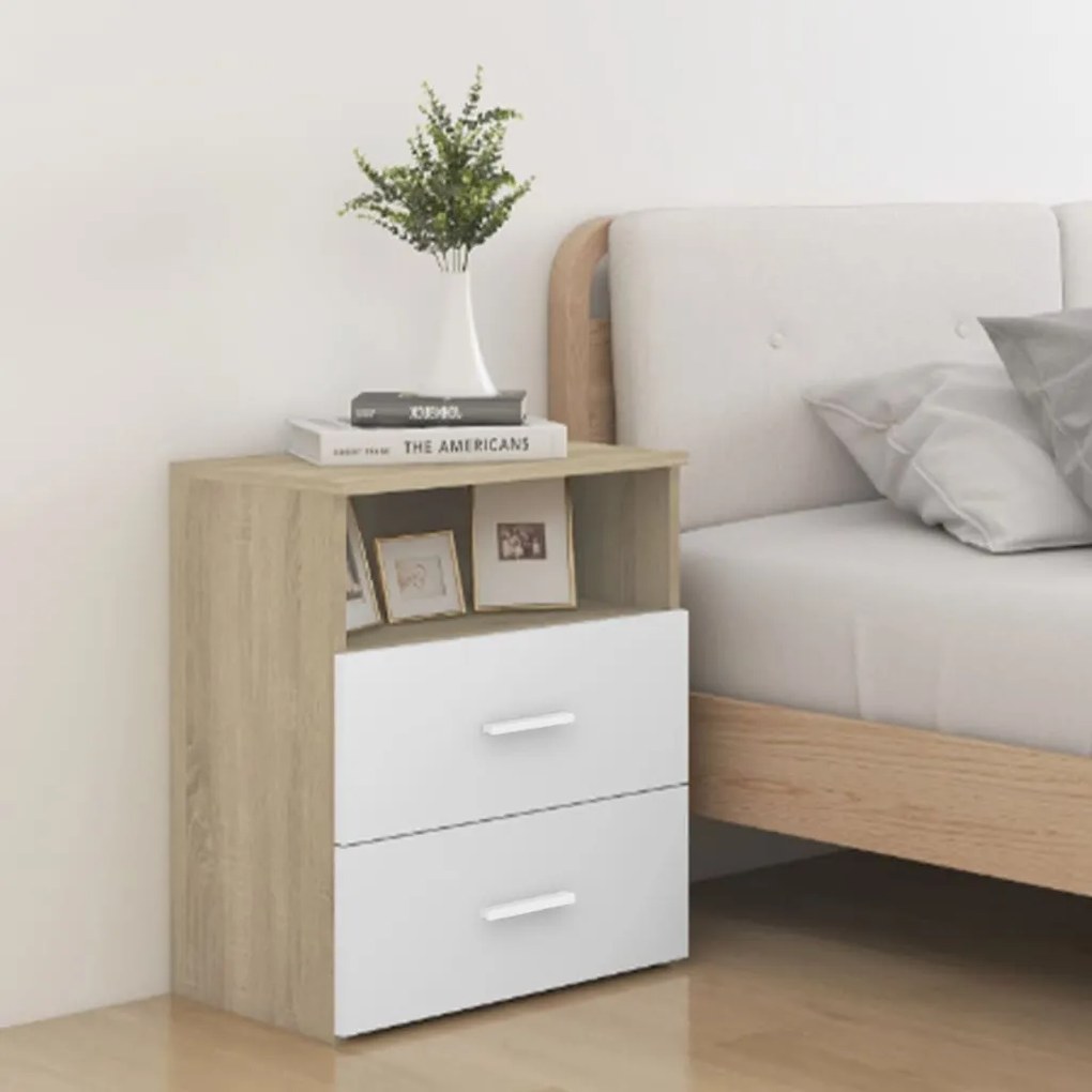 vidaXL Mesas de cabeceira 2 pcs 50x32x60 cm cor carvalho sonoma/branco