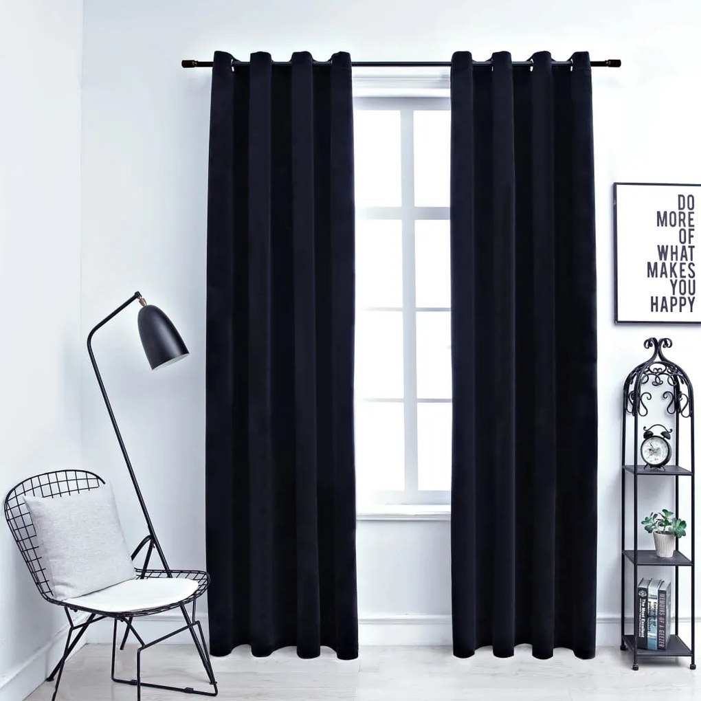 134489 vidaXL Cortinas blackout com argolas 2 pcs 140x225 cm veludo preto