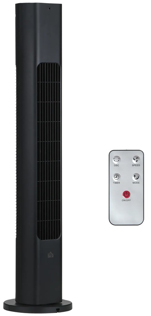 HOMCOM Ventoinha Coluna Controlo Remoto Oscilação 75° Temporizador 3 Velocidades Silenciosa Eficiente Ø18x78,5 cm Preto | Aosom Portugal
