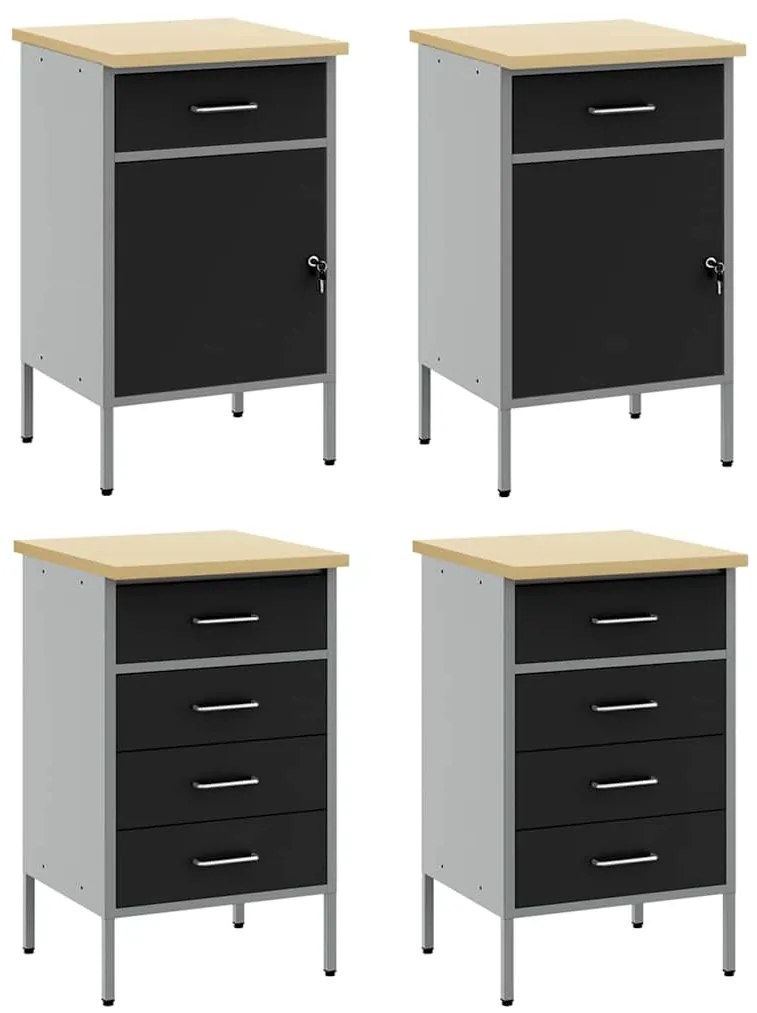 Conjunto de Mobiliário de Trabalho de 4 Peças em Preto e Cinza de Made