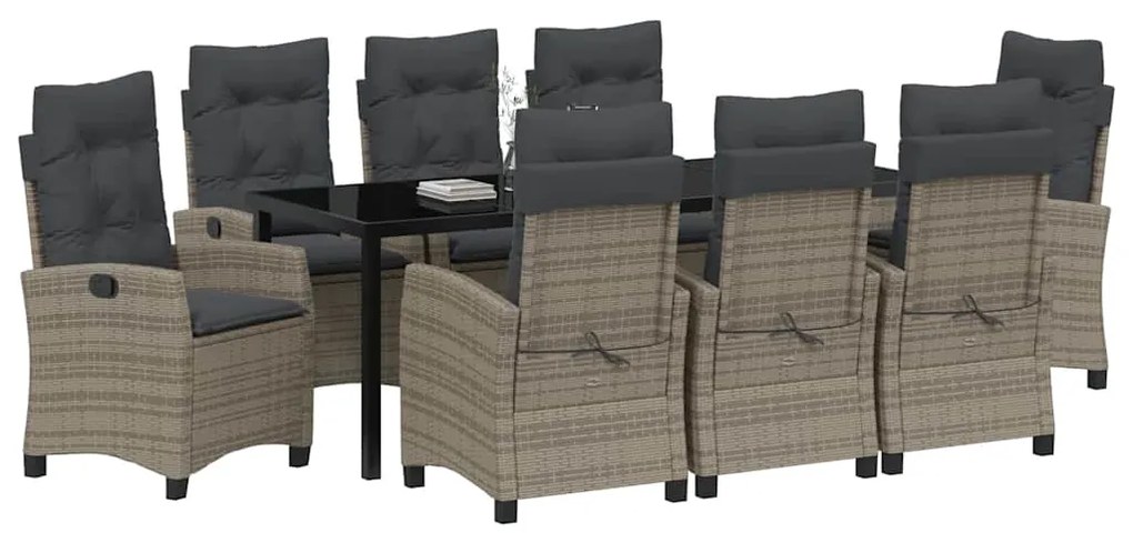 Conjunto de Jantar de Jardim com 9 Peças e Almofadas - Rattan Poliéste
