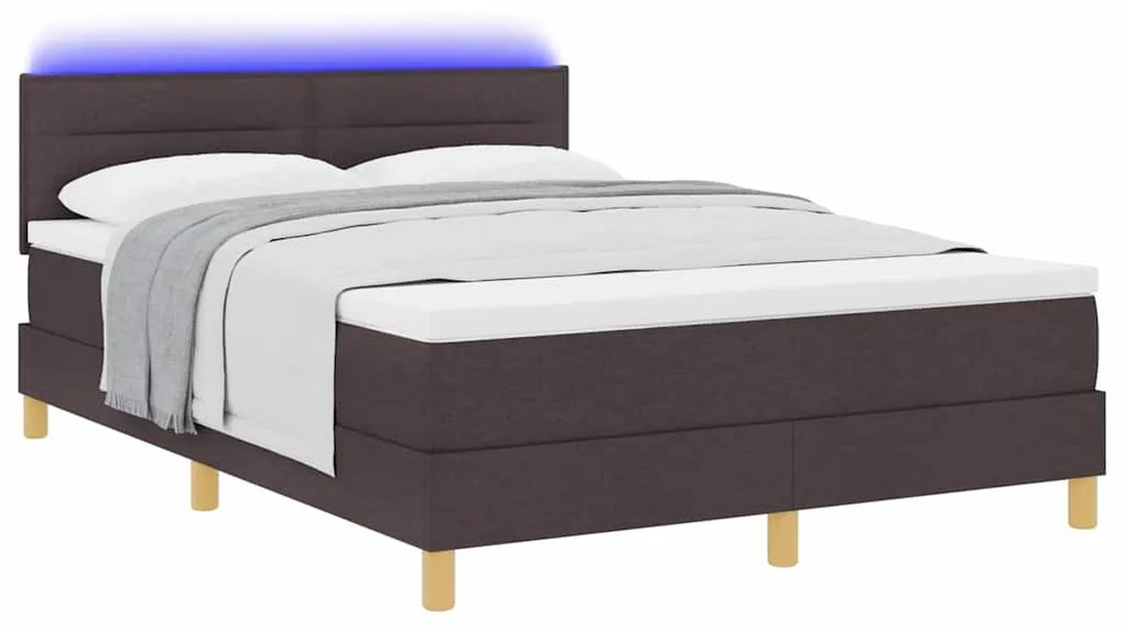 Cama Box com Colchão e LED Castanha 140x190 cm Tecido