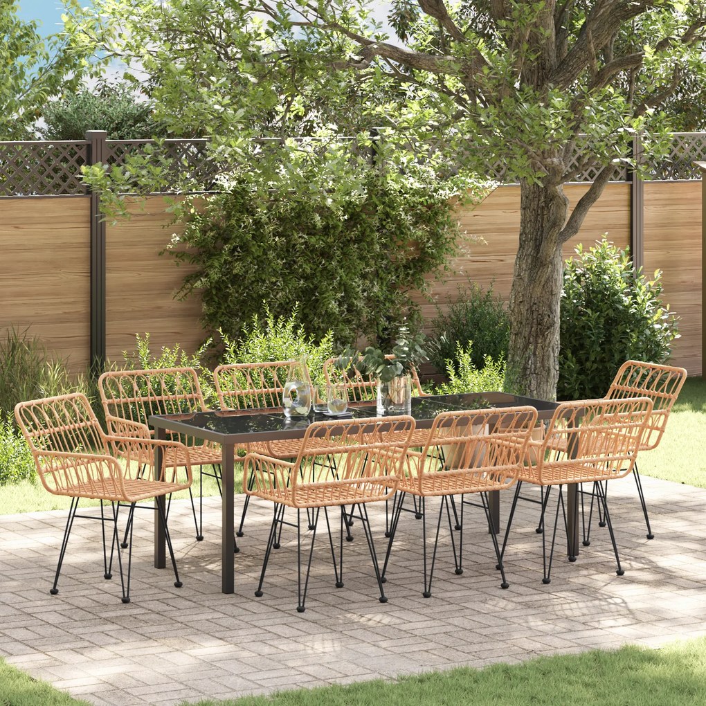 vidaXL Conjunto de Jantar de Jardim 9 Peças em Rattan Poliéster Marrom