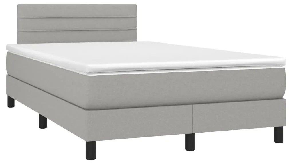 Cama box spring c/ colchão e LED 120x200 cm tecido cinza-claro