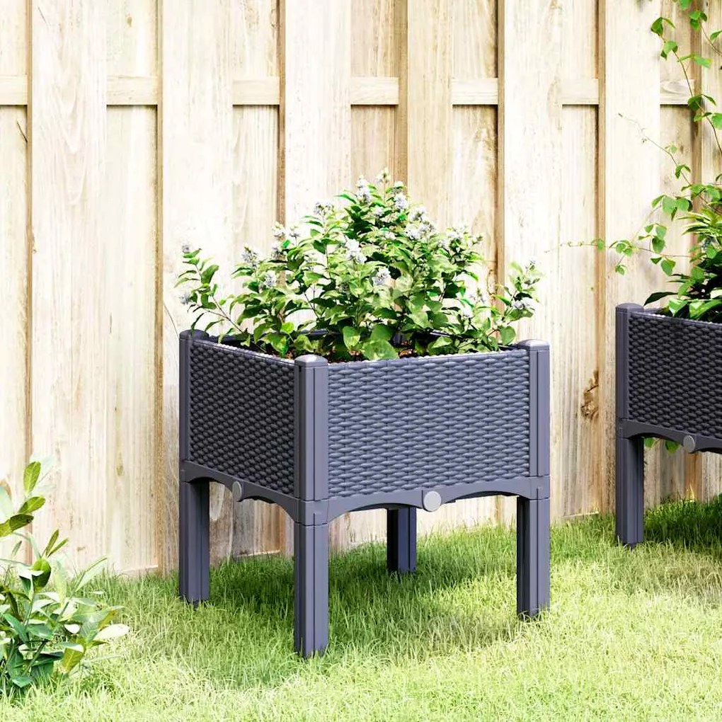 Vaso/floreira de jardim c/ pernas 40x40x42 cm PP cinzento azul