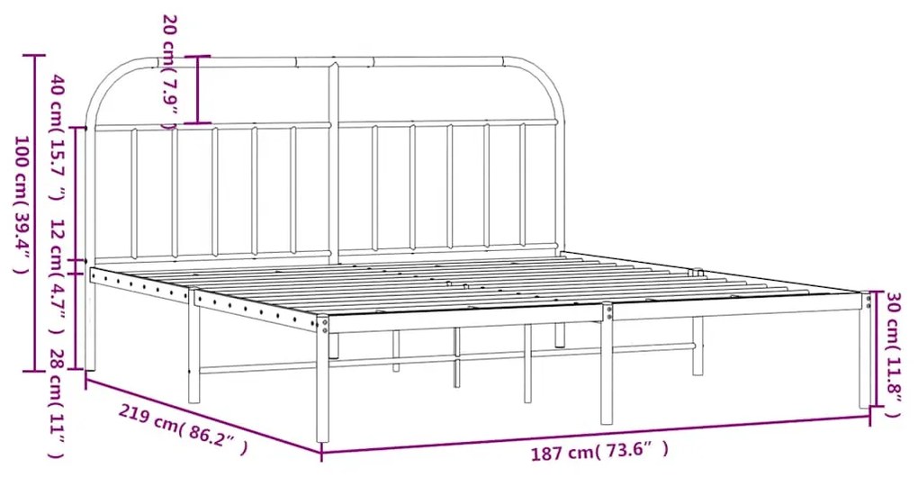Estrutura de cama com cabeceira 183x213 cm metal branco
