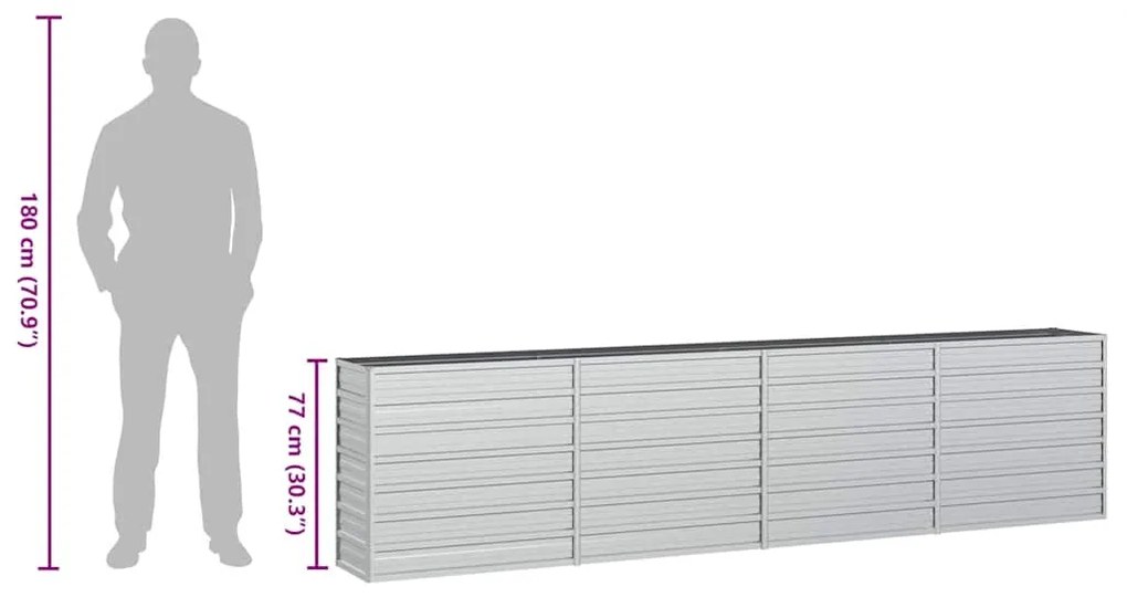Canteiro elevado de jardim 320x40x77cm aço galvanizado prateado