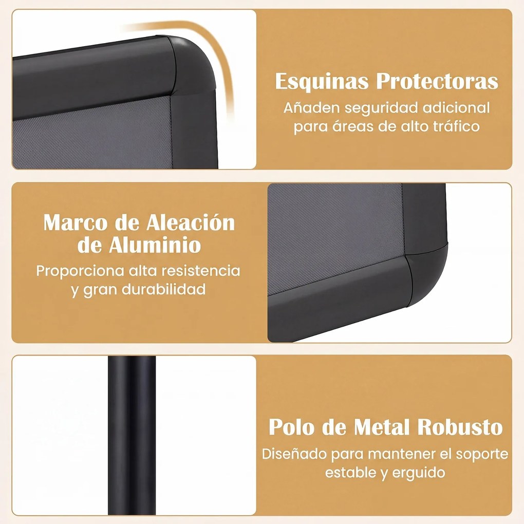 Suporte de Chão (1 Unidade) para Cartazes A3, 30 x 42 x 87-137 cm, Altura Ajustável, Preto
