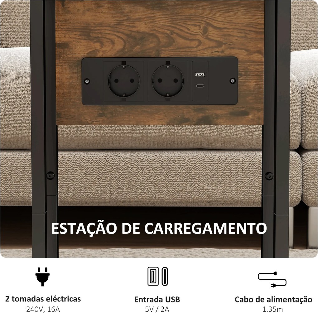 Mesa Auxiliar com Estação de Carga Mesa Auxiliar para Sofá com Tampo D