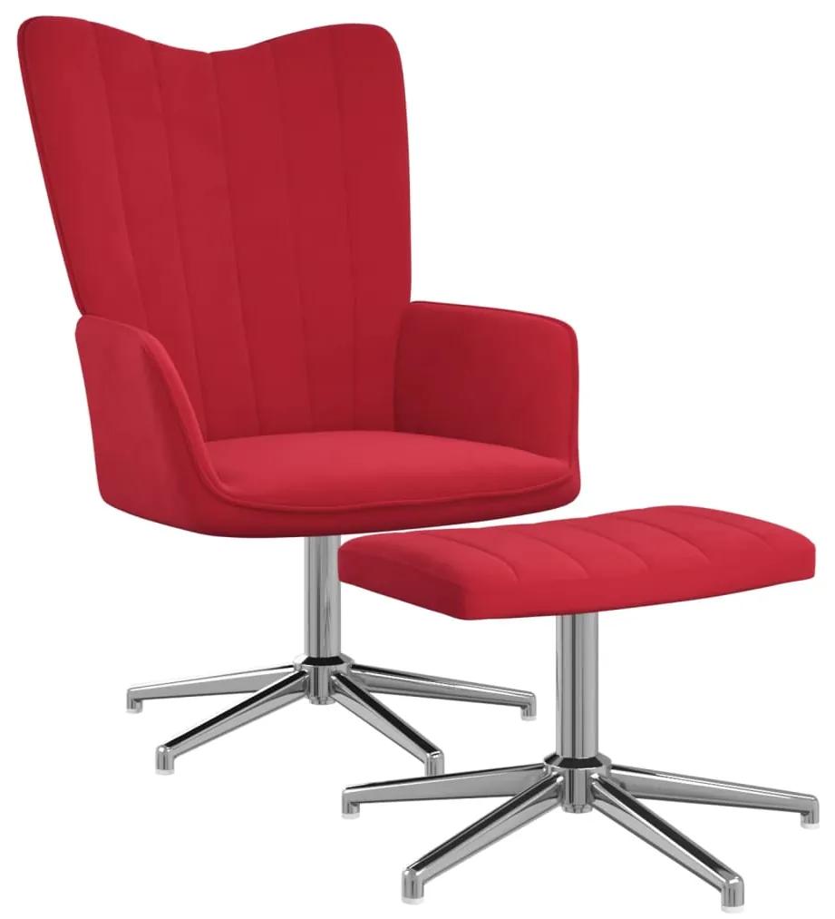 327737 vidaXL Cadeira de descanso com banco veludo vermelho tinto
