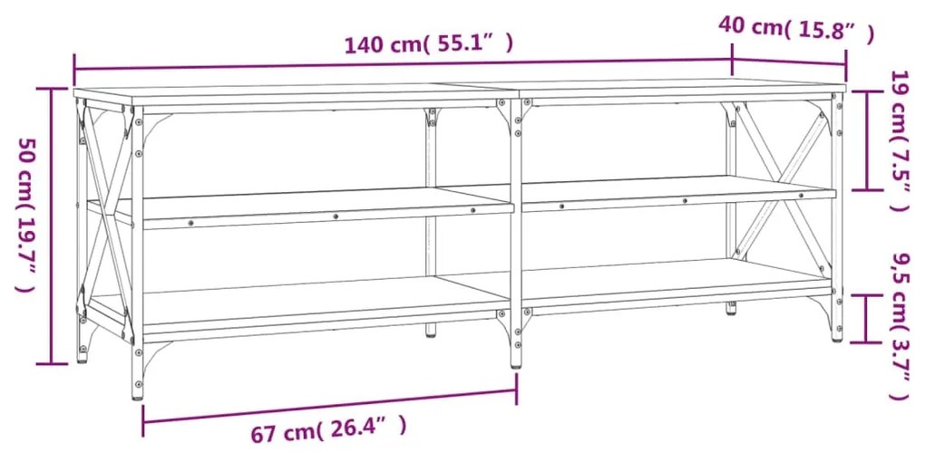 Móvel p/ TV 140x40x50 cm derivados de madeira cinzento sonoma