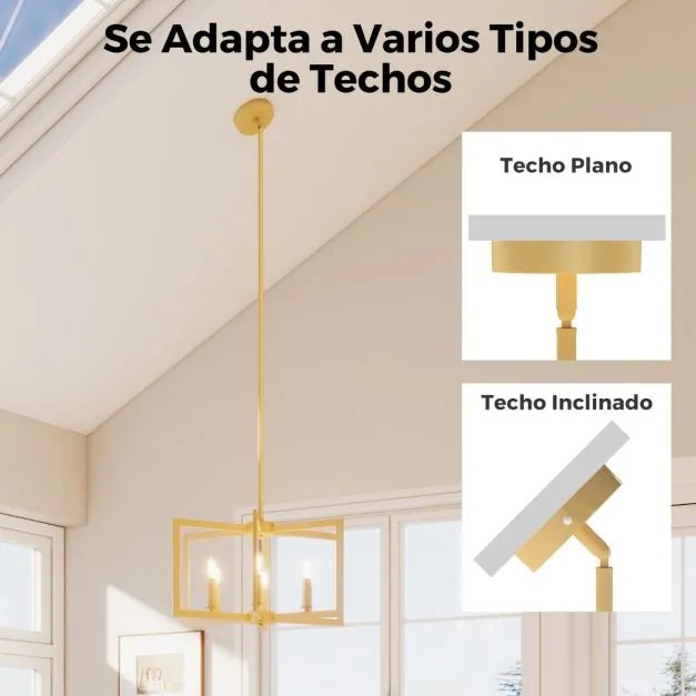 Candeeiro rústico de 6 luzes com design geométrico, altura ajustável e metal industrial cor cobre