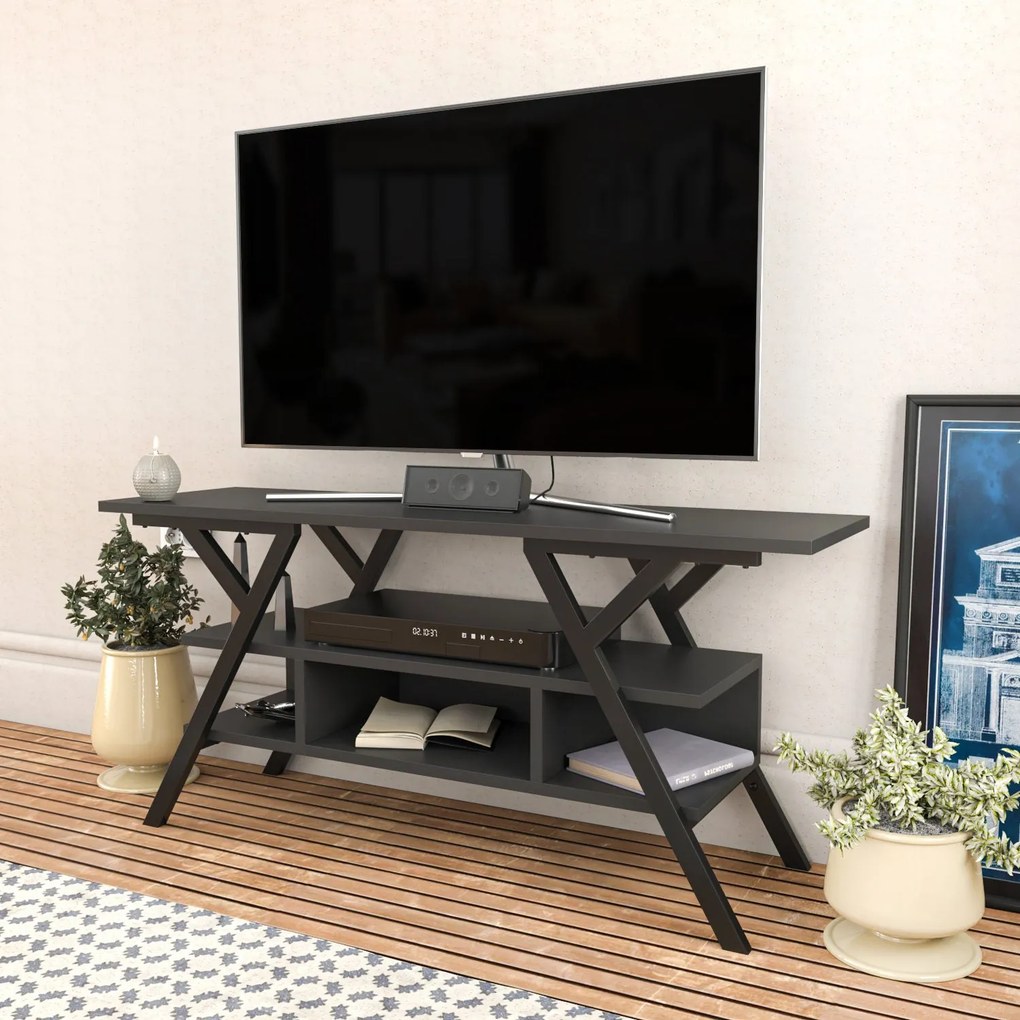 Móvel TV Minerva – Preto e Antracite – 120x35x55 cm
