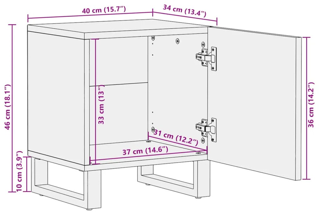 Mesas de cabeceira 2 pcs 40x34x46cm mangueira branqueada maciça