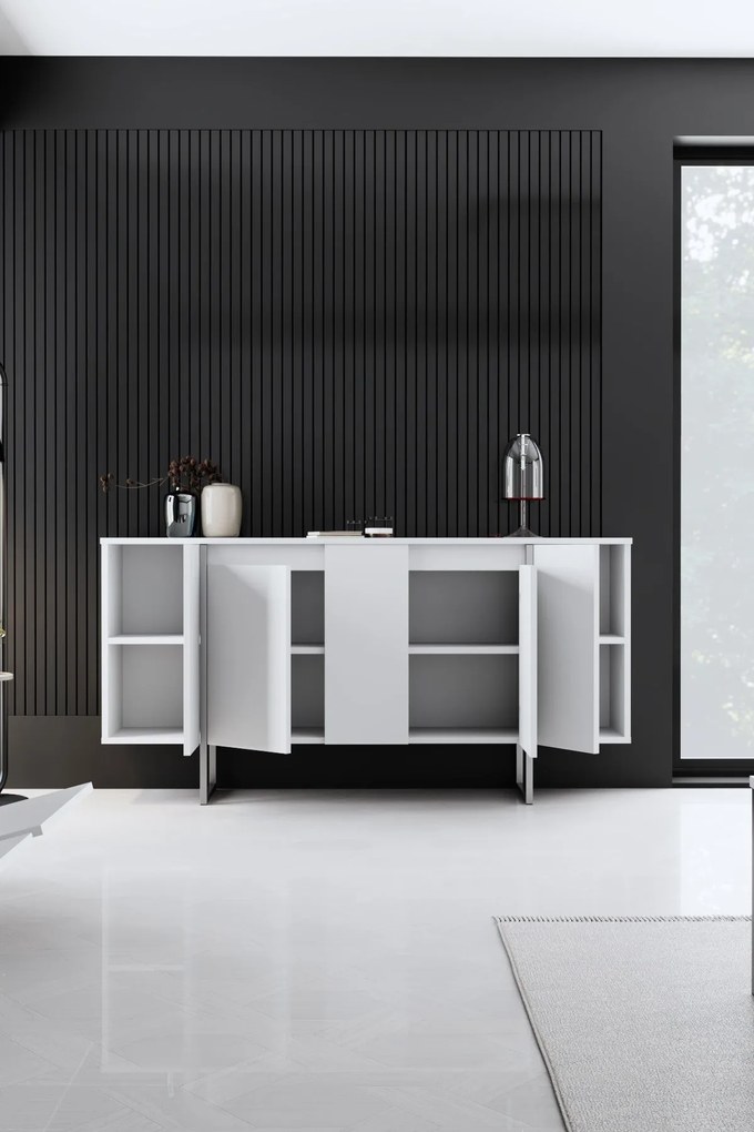 Console Luxe – Branco e Prateado – 160x35x80 cm
