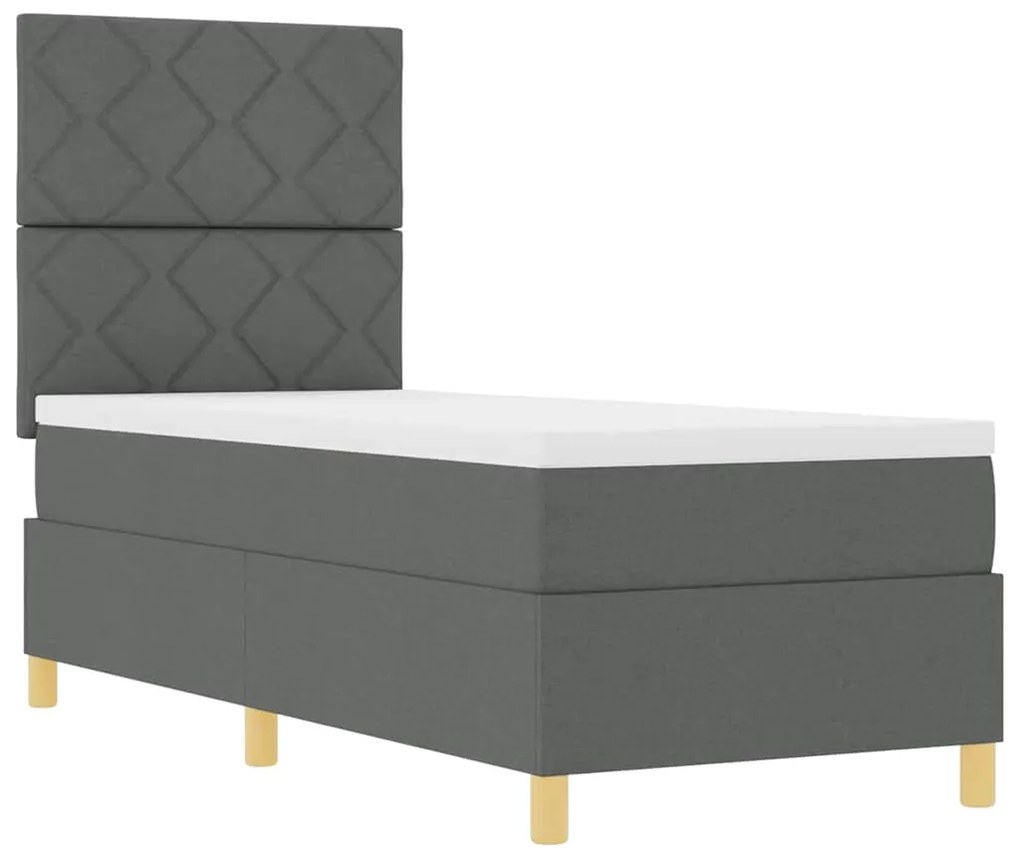 Cama Box Spring com Colchão &amp; LED Cinza Escuro 80x200 cm Tecido