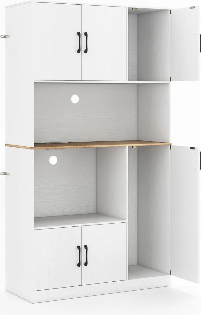 Armário de armazenamento Cozinha 100 x 40 x 180 cm com tomada elétrica 4 armários Compartimento aberto Branco