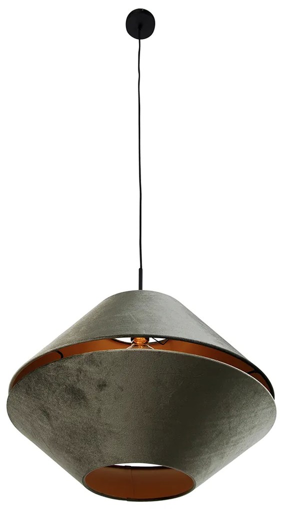 Hanglamp zwart met dubbele velours lampenkap groen met gouden binnenkant - Combi 1 Clássico / Antigo,Moderno