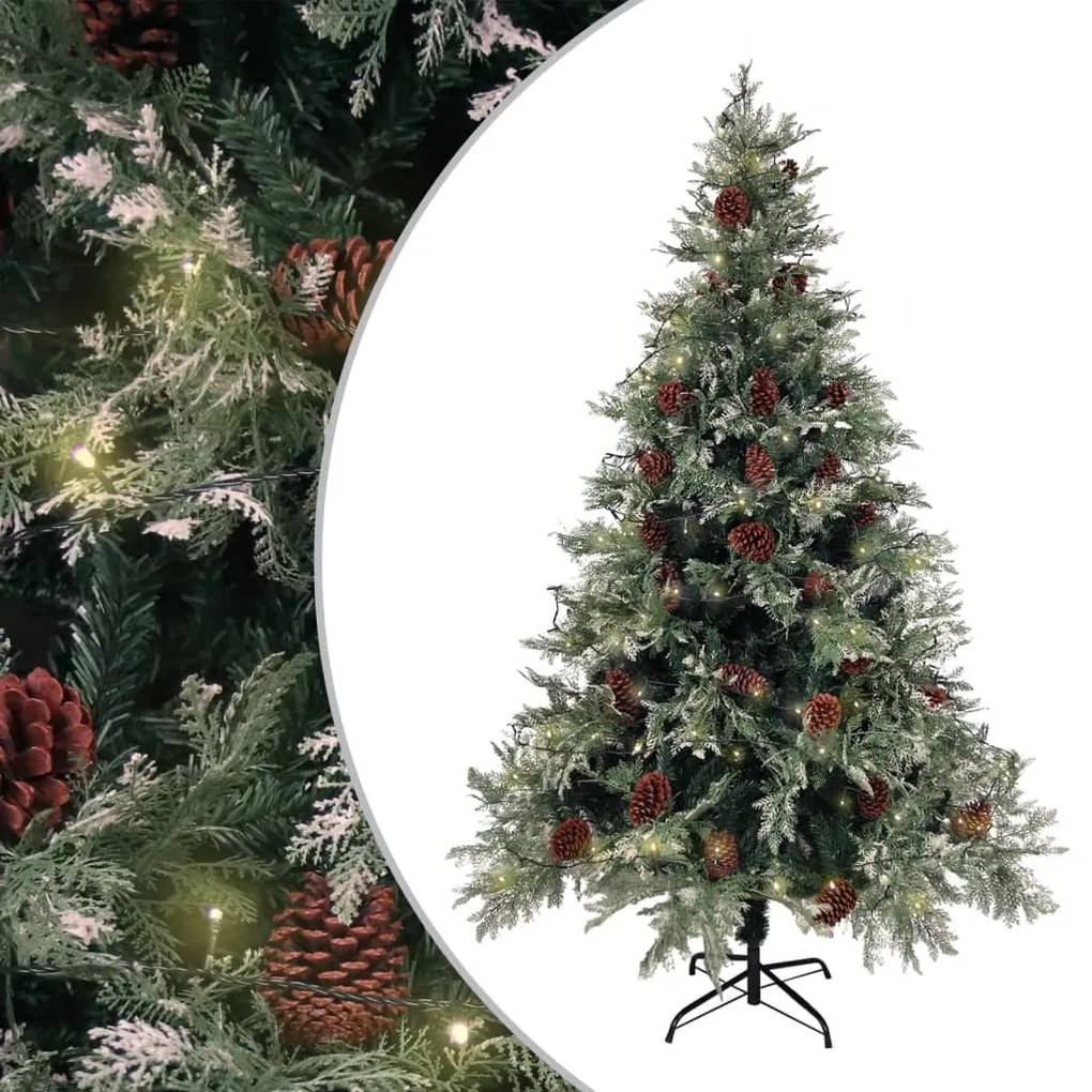 3094563 vidaXL Árvore de Natal com LEDs e pinhas 120 cm PVC e PE verde/branco