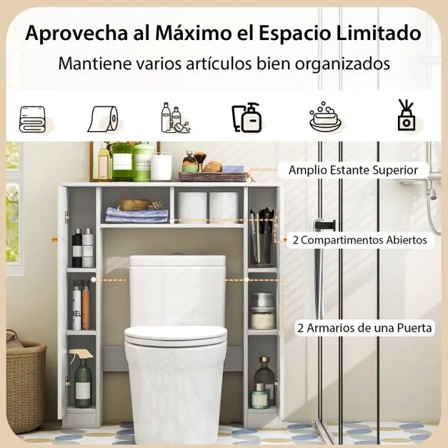 Estante para sanita Organizador de casa de banho com 2 portas e 2 compartimentos abertos 87,5 x 18 x 98 cm Branco