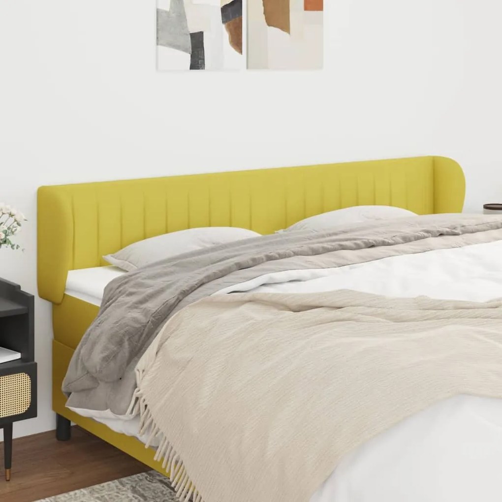 vidaXL Cabeceira de cama c/ abas tecido 163x23x78/88 cm verde