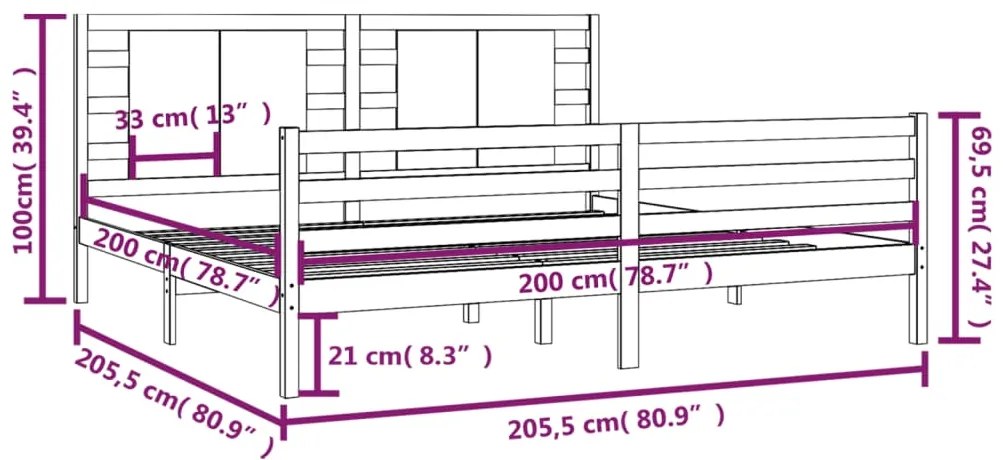 Estrutura de cama 200x200 cm pinho maciço cinzento