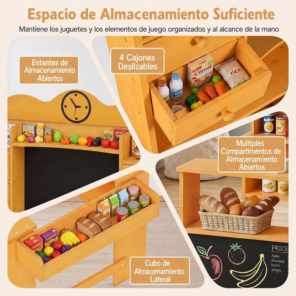 Loja de Brincar Infantil, 111,5 x 82 x 119,5 cm, Com Quadros de Ardósia, Amarelo
