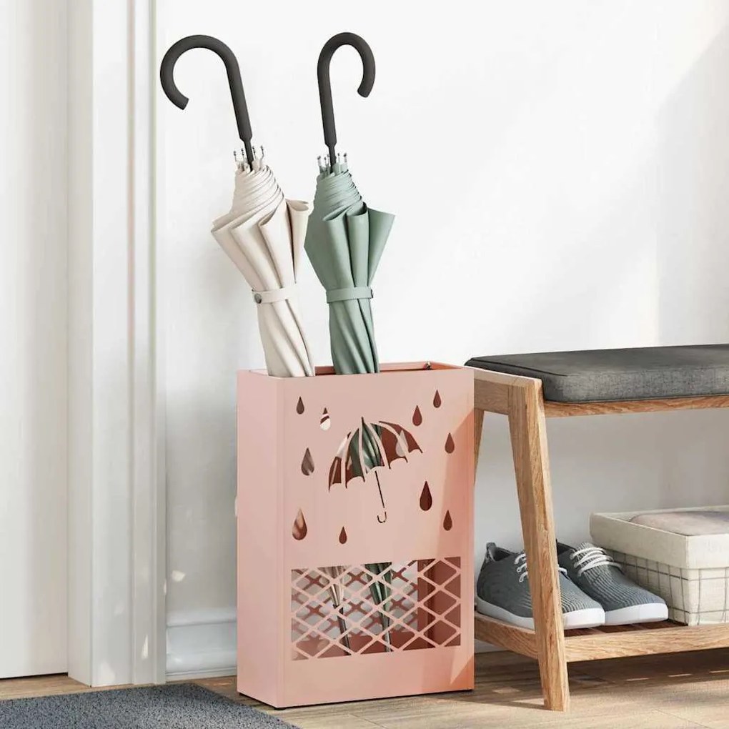 vidaXL Suporte de Guarda-Chuva Rosa 28x12x41 cm em Aço