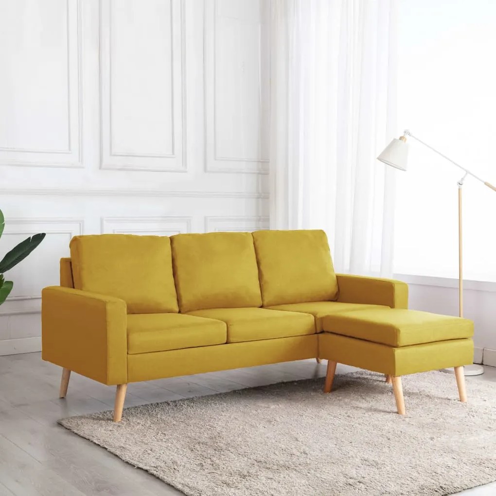 vidaXL Sofá de 3 lugares com apoio de pés tecido amarelo