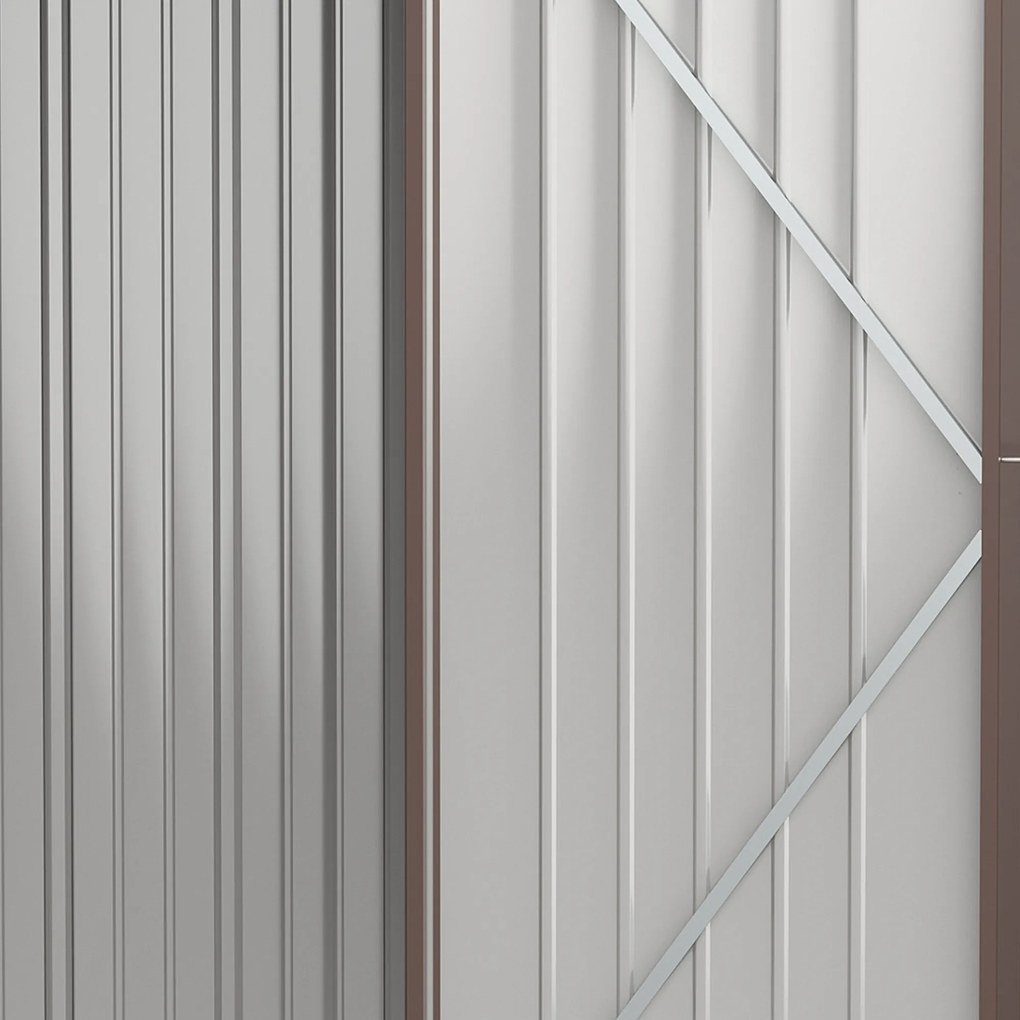 Outsunny Abrigo de Jardim 1,34m² 161,5x94,5x196cm Abrigo de Exterior de Aço Galvanizado com Porta e Fechadura para Armazenamento de Ferramentas Marrom