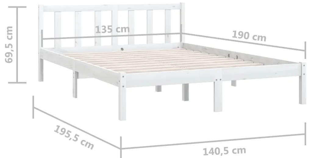 Estrutura de cama casal 135x190 cm pinho maciço branco