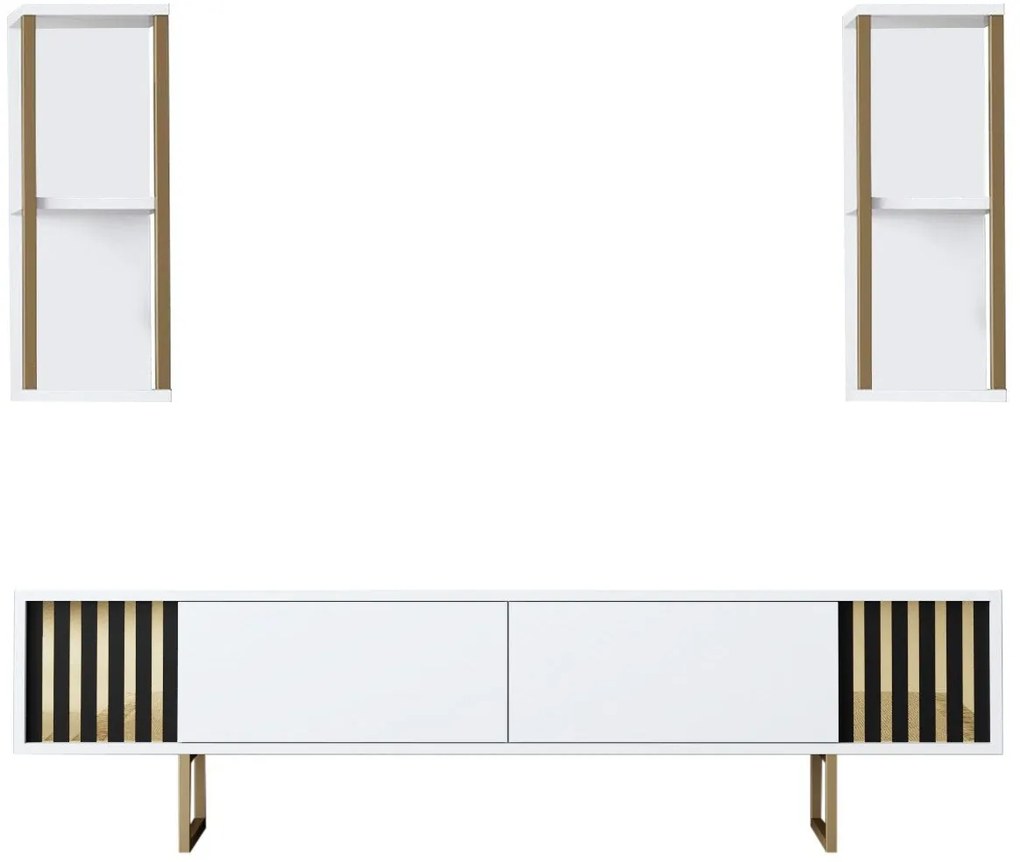 Conjunto de Mobiliário de Sala de Estar Gold Line – Branco e Dourado –