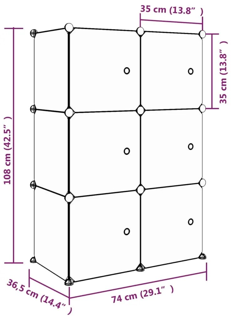 Armário de arrumação infantil com 6 cubos PP rosa