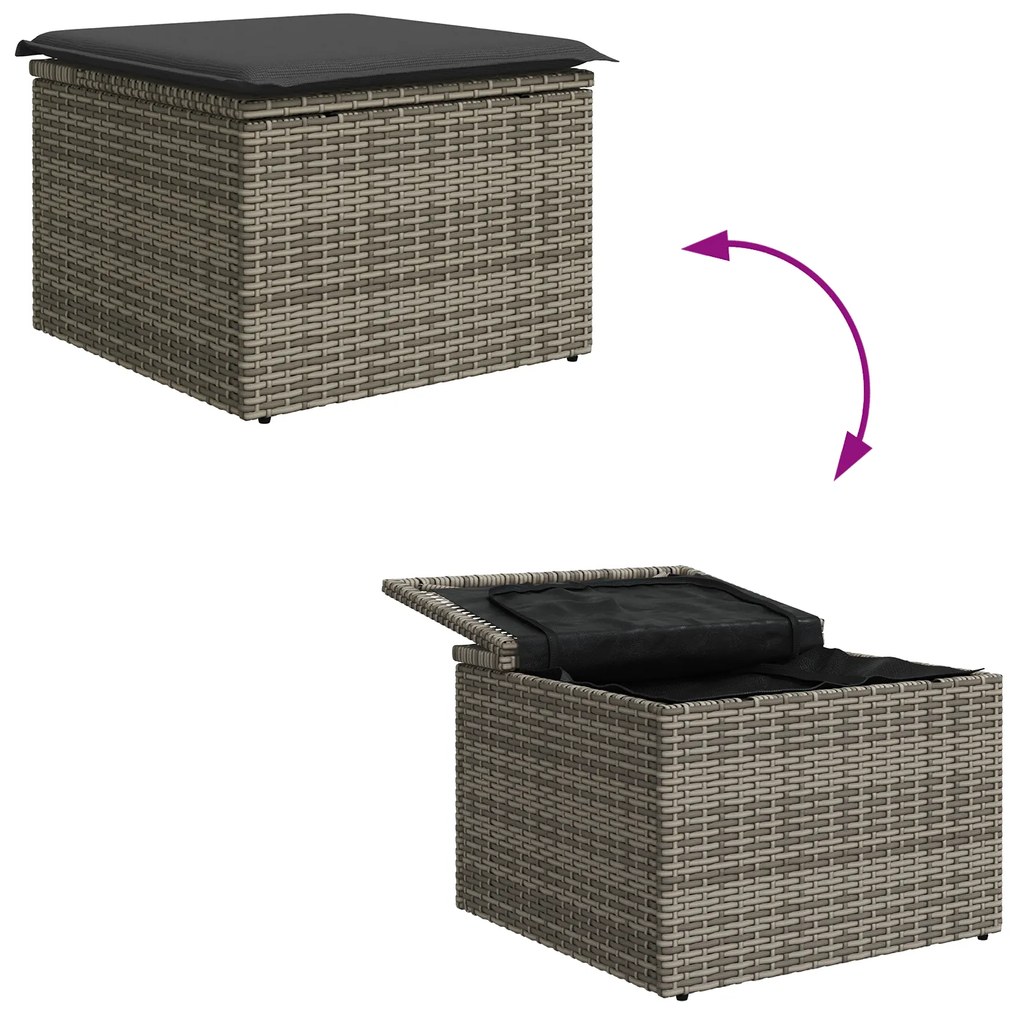 Conjunto de Sofá de Jardim vidaXL de 4 Peças com Almofadas Cinzento Po