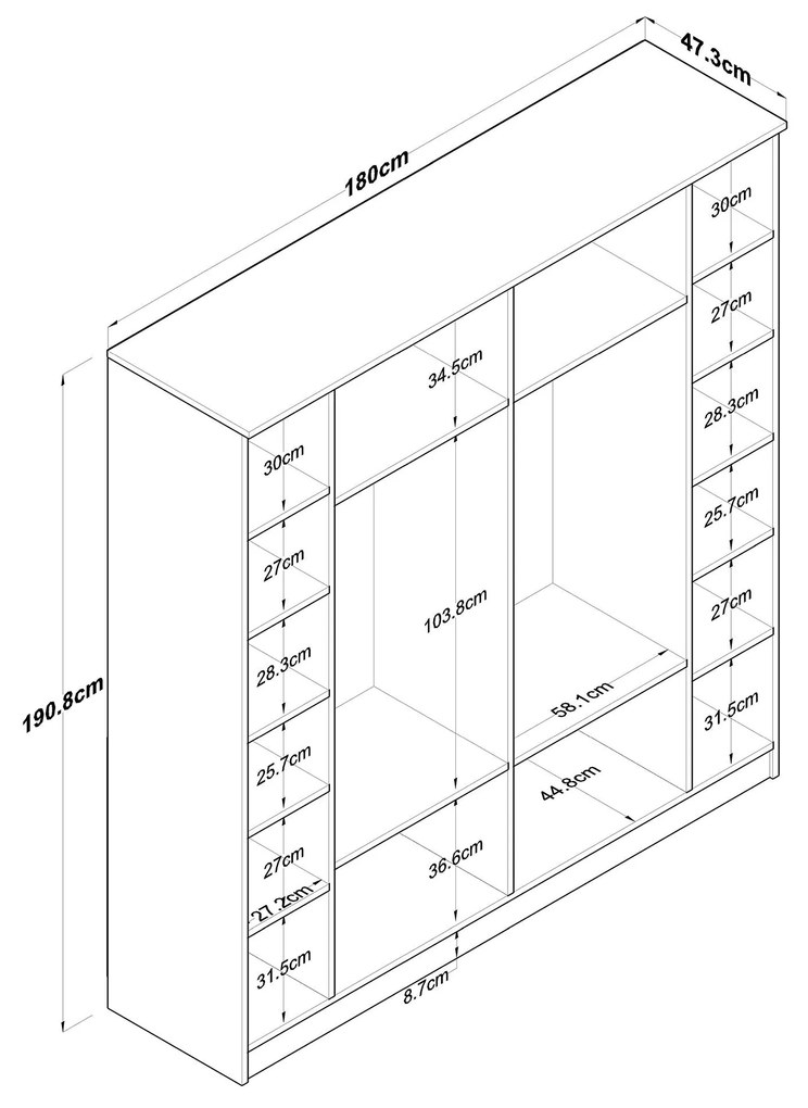 Roupeiro BA114 – Nogueira/Branco – 180x190,8x47,3 cm
