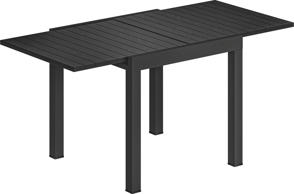 Mesa de Jantar Exterior Extensível 80/160 cm para 4-6 Pessoas de Alumínio com Tampo de Ripas Efeito Madeira Preto