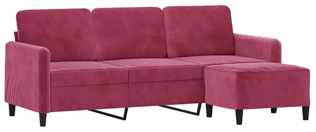 Sofá de 3 lugares com apoio de pés 180 cm veludo vermelho tinto