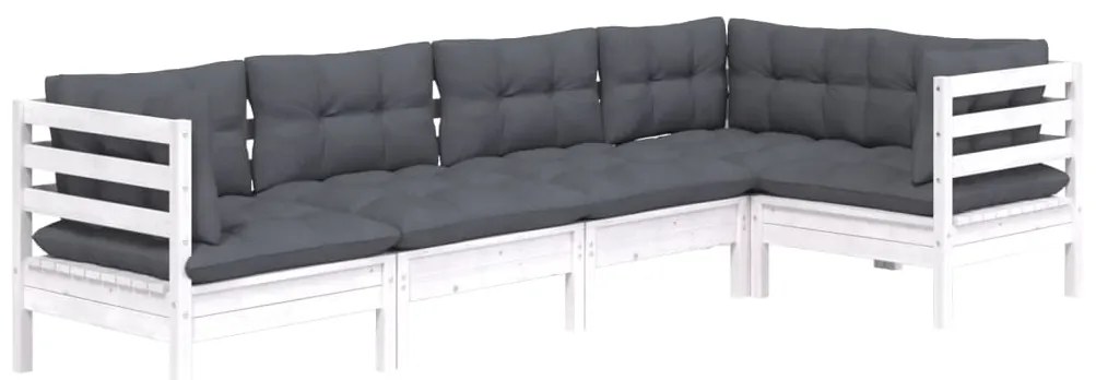 5 pcs conjunto lounge de jardim c/ almofadões pinho branco