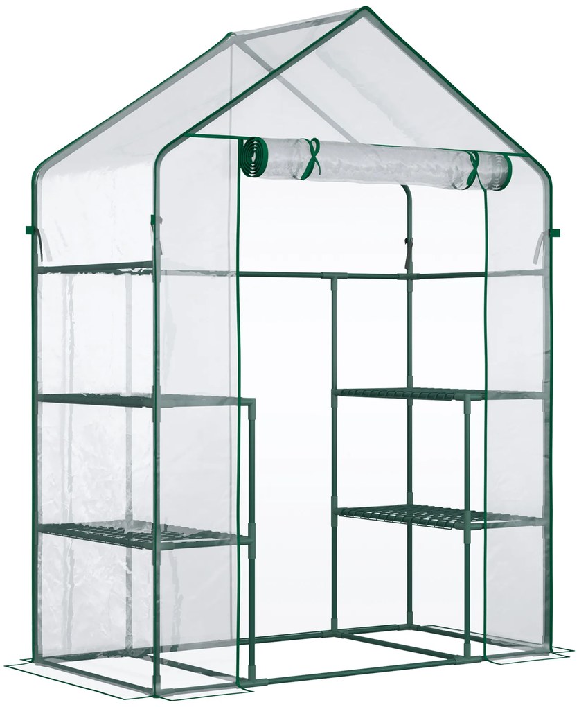 Outsunny Estufa de Jardim com 4 Prateleiras Porta com Fecho de Correr para Cultivo de Plantas Flores Vegetais 142x73x195 cm Verde