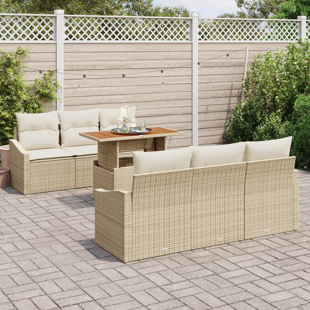 Conjunto de Sofá de Jardim 7 Peças com Almofadas Bege em Rattan Sintét