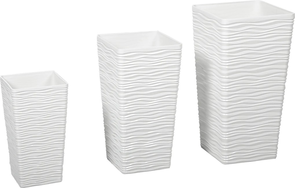 Outsunny Conjunto 3 Vasos de Exterior Empilháveis com Padrão Ondulado em Plástico, 42/55/65 cm, Branco | Aosom Portugal