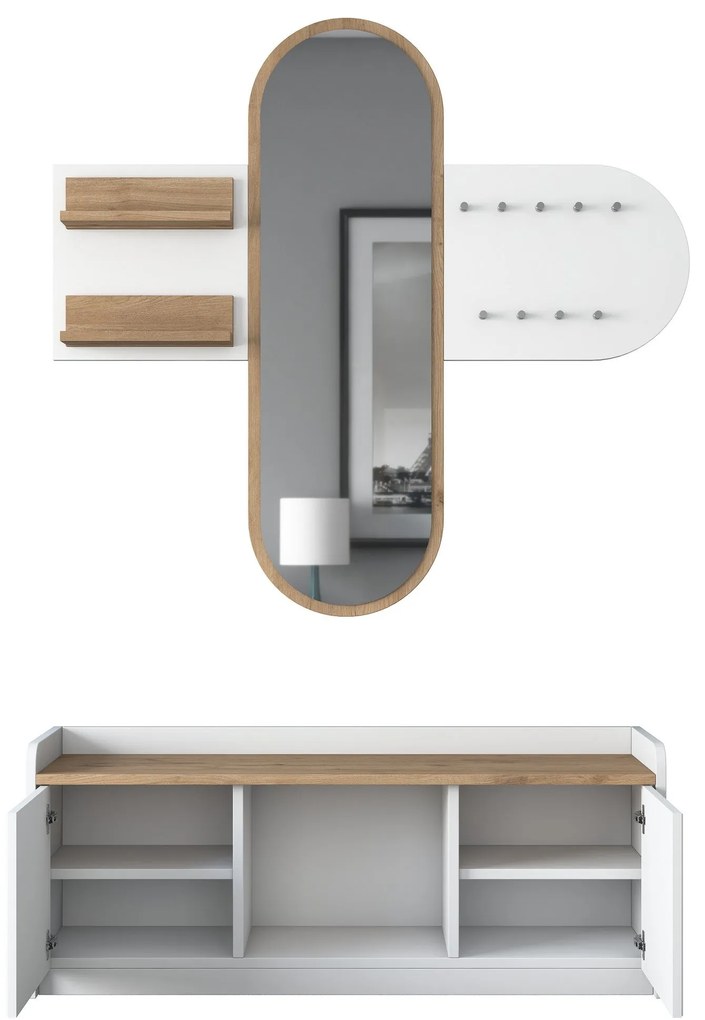 Hall Stand EE101 – Branco e Nogueira – 120x45x40 cm