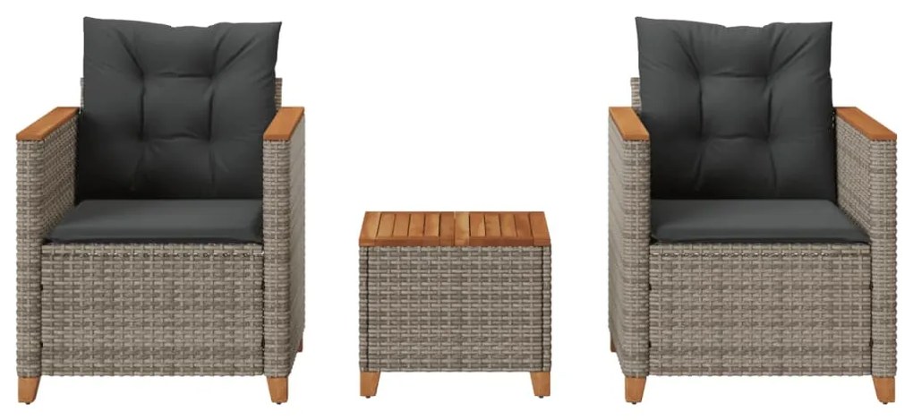 Conjunto de bistrô com almofadões 3 pcs vime PE e acácia cinza