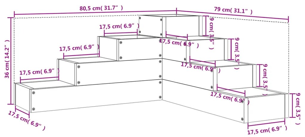 Floreira de jardim c/ 4 níveis 80,5x79x36cm pinho maciço branco