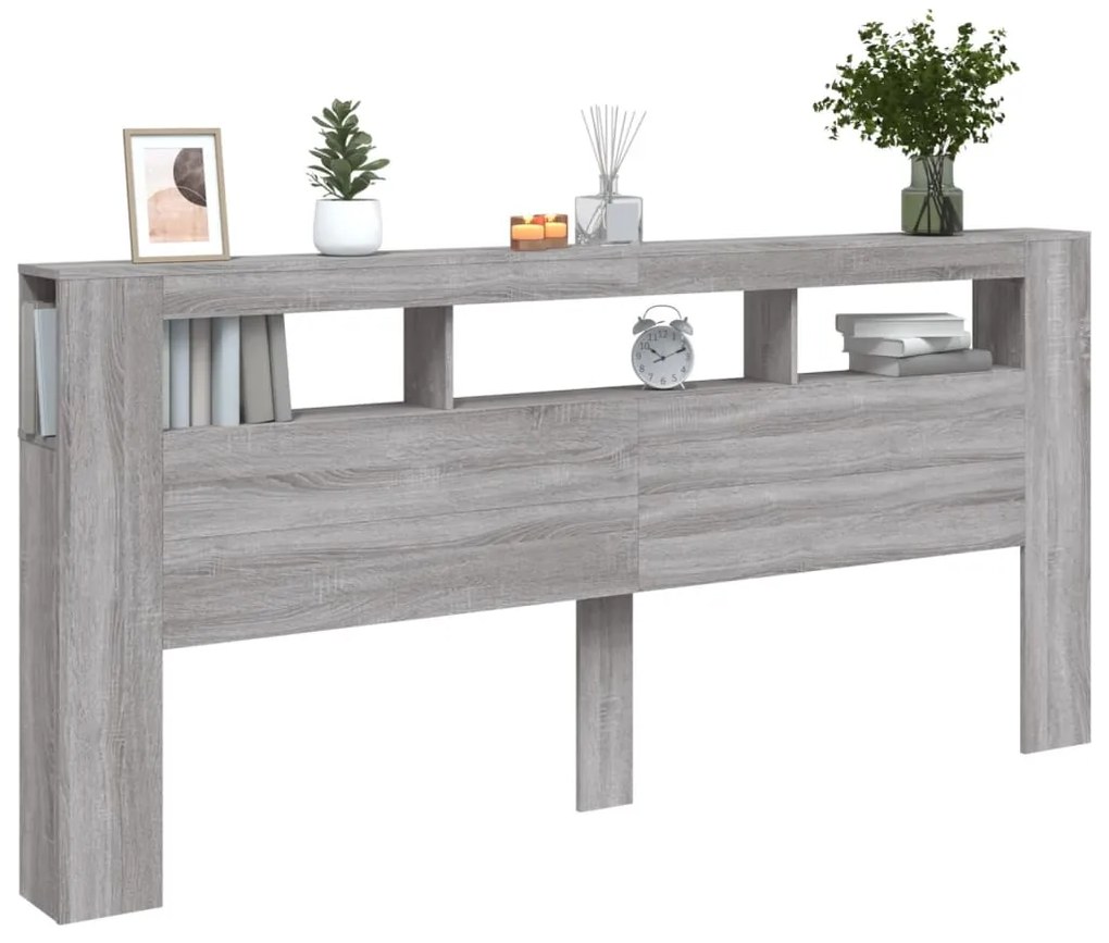 Cabeceira c/ LEDs 220x18,5x103,5 cm sonoma cinzento