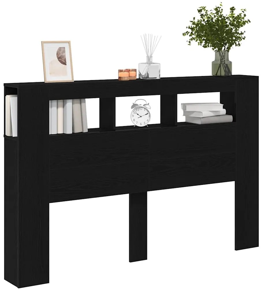 Cabeceira LED vidaXL Carvalho Preto 160x18,5x45 cm Madeira de Engenhar