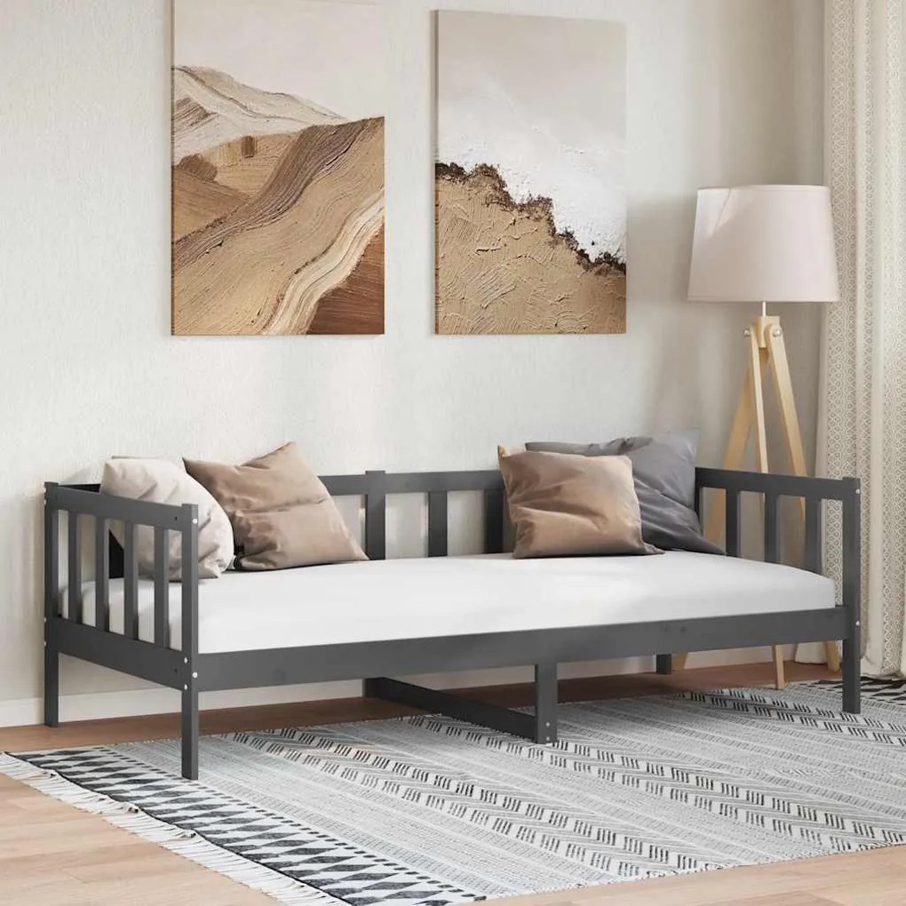 Sofá-cama 90x200 cm madeira de pinho maciça cinzento