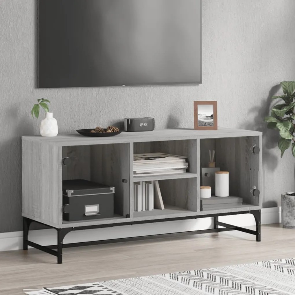Móvel de TV c/ portas de vidro 102x37x50 cm cinza sonoma